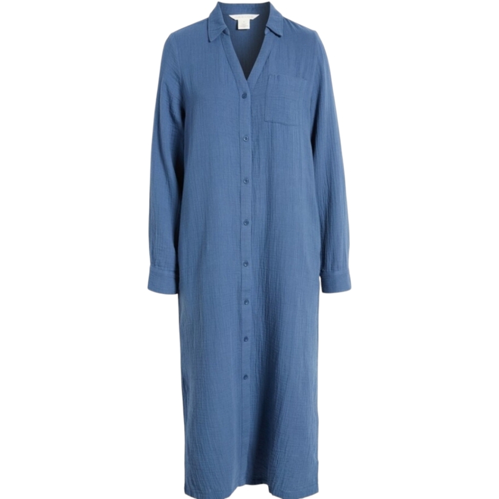 C.A.S.L.O.N-[XL]NWOT Cotton Gauze Long Sleeve Midi Shirtdress - Picture 4 of 11